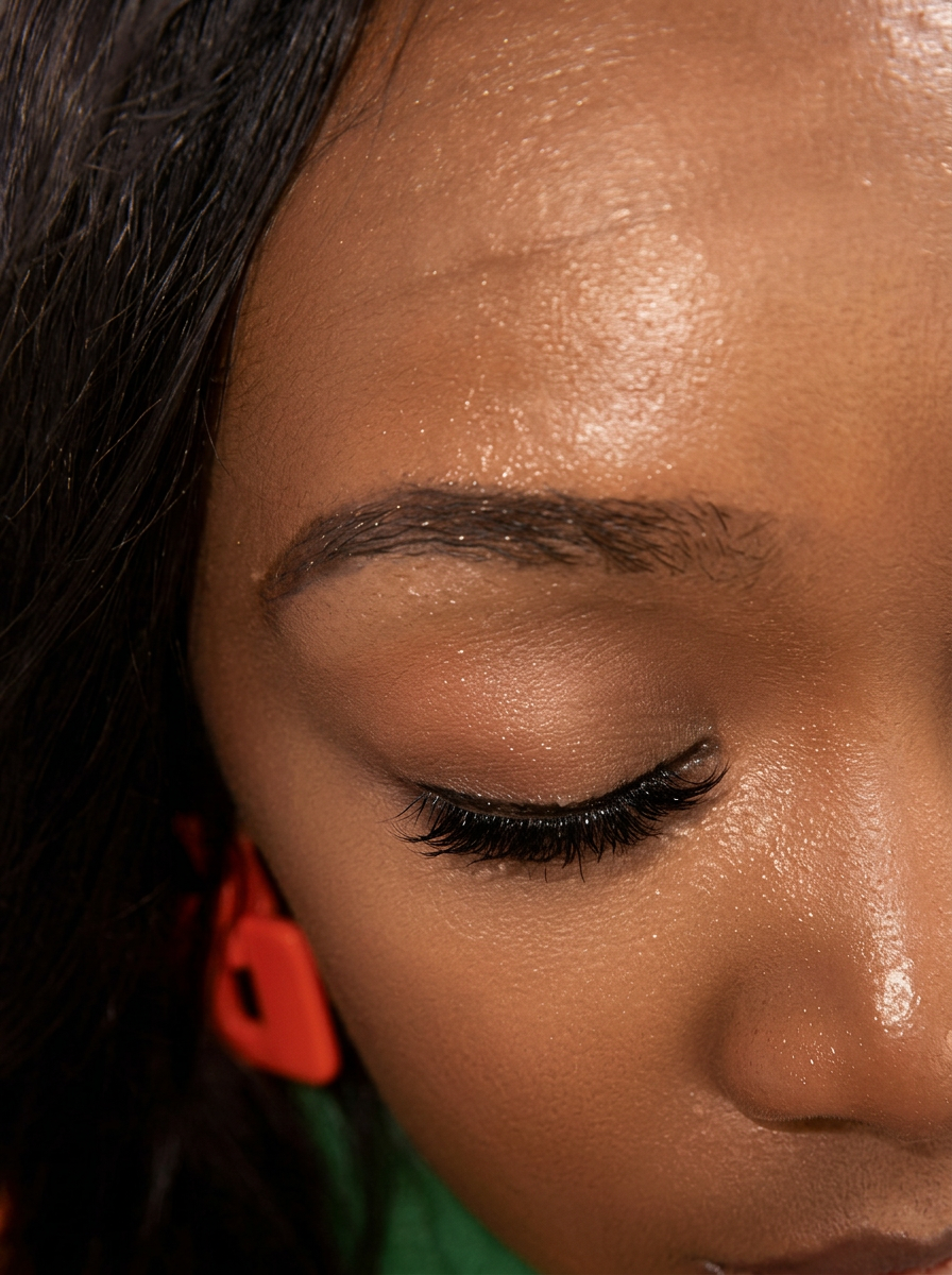 Close-up editorial portrait of a Black woman wearing freshly applied luxury lash extensions by Esha Nails Bar